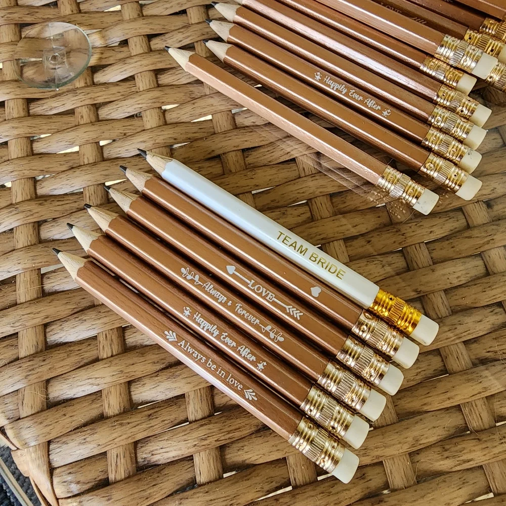 Large Set Of Bridal Half Pencils Rose Gold And White